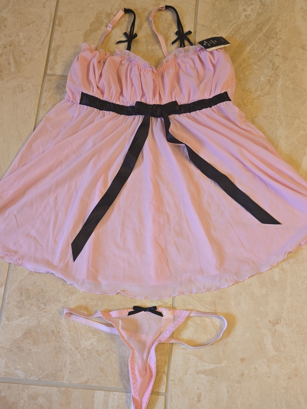 Charlotte Russe Pink Chemise Set with Thong Black Trim NWT Medium